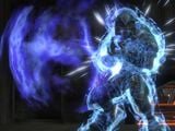 A Sangheili's personal energy shield flickers from taking damage in the Halo: Reach Multiplayer Beta.