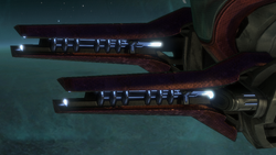 The heavy plasma cannons on an Elsedda-pattern Banshee during Operation: UPPER CUT. From Halo: Reach campaign level Long Night of Solace.