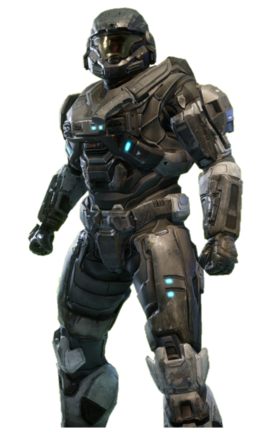 FJ/PARA-class Mjolnir from Halo: Reach armor permutation in Halo: The Master Chief Collection menu.