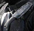 A smaller class combat knife holstered on an ODST's shoulder.