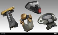 Concept art of various wrist attachments and shoulder armor for the Mark VII core.