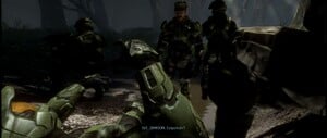 Sergeant Avery Johnson, after ordering his men to be on lookout, looks onto Master Chief, who is currently not responsing.