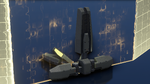 A drop wall module deployed on the ground; the energy shield begins to falter.