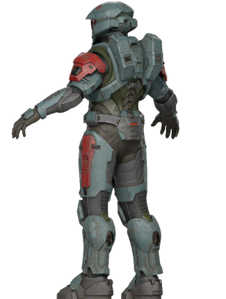 Back 45 degree image of the MK VII armor from OFFICIAL COSPLAY GUIDE: MARK VII.