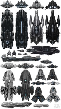 Concept art for Jul's fleet in the H4 terminals featuring some whacky assault carriers.