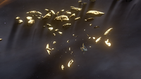 A view of the installation surrounded by asteroids.