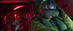 Taylor inside SKT-9 Bumblebee Lima Foxtrot Alpha 43. Screenshot taken from Halo: Campaign Evolved campaign level Pillar of Autumn.
