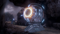 A Forerunner energy conduit disintegrating as it takes damage.