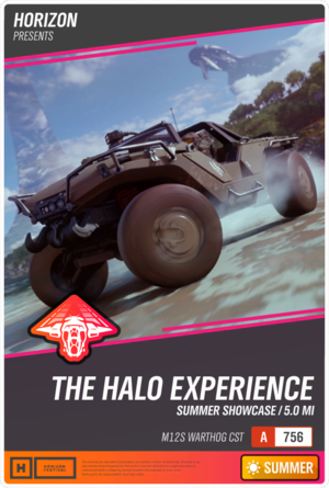 The event flyer for The Halo Experience Showcase in Forza Horizon 4.