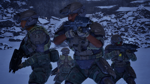 UNSC Marine Corps Fireteam Zulu on Installation 04. Screenshot taken from the level Assault on the Control Room.