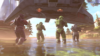 Several Spartans in Season 05: Reckoning armor playing Firefight on Oasis.