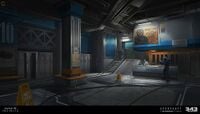 Concept art of the interior of the police station.