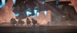 A Covenant Special Operations units deployed from Kez'katu-pattern Phantoms at the Threshold gas mine. Screenshot taken from the opening cinematic of The Arbiter.