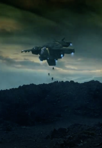 A D81 Condor deploys troops onto the surface of the Alpha Shard.