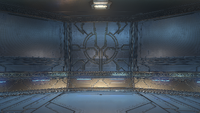 An Eld-like Forerunner glyph in a beacon tower in Halo Infinite.