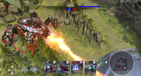 A Barukaza Workshop Scarab firing its focus cannon in Halo Wars 2.