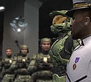 John-117 with Sergeant Avery Johnson broadcast by hovering camera drones in Halo 2.