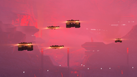 Siege-haulers leaving with cargo mid-battle.