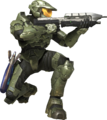 Master Chief wielding an MA5C while crouching.
