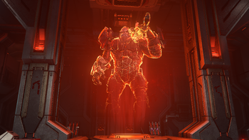 Hologram of Atriox onboard Ghost of Gbraakon. From Halo Infinite campaign level Warship Gbraakon.