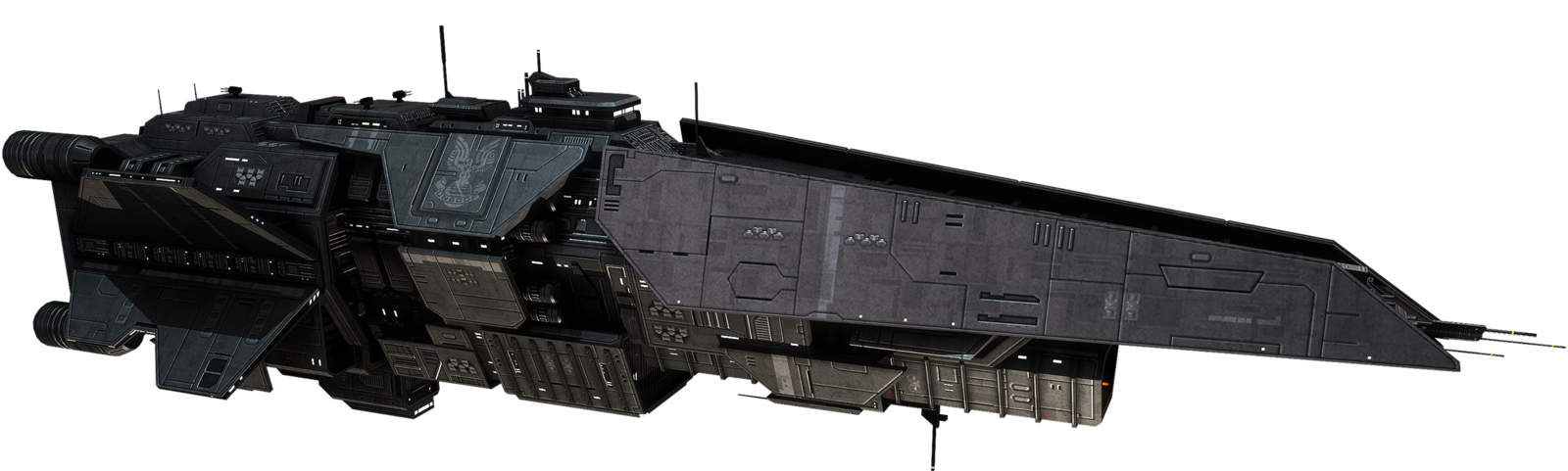 A render of the Halberd-class light destroyer modelled by Jared Harris for the fan mod Sins of the Prophets - used in the 2022 Halo Encyclopedia.