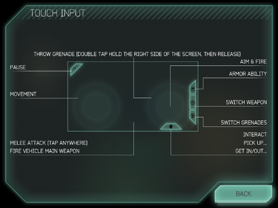 Screenshot of "View Controls" menu from Halo: Spartan Strike (Apple iOS).
