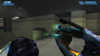 First-person view of an Eos'Mak-pattern plasma pistol being opened.
