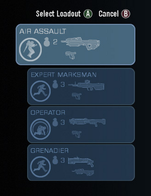 The loadout selection menu in Halo: Reach.