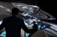 The UNSC Spirit of Fire docked at a the space station in the premiere episode of The Orville.