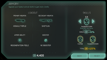 Loadout/armory menu of Halo: Spartan Strike.
