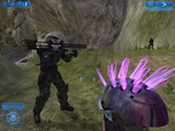 First-person view of single-wielding a Needler.