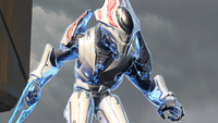 A Banished Sangheili Ultra with an energy sword and active energy shields.