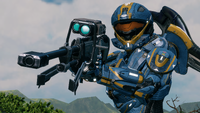 A Recon-clad Spartan-IV with an SRS99-S5 AM sniper rifle in Halo 4.