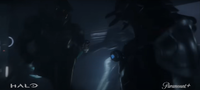 John-117 sticking a Sangheili with a plasma grenade in Halo: The Television Series Season Two.
