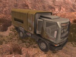 A screenshot of a Traxus Heavy Industries-branded HuCiv HC1500 truck from The Pillar of Autumn.