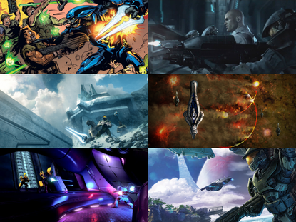 A multimedia collage of the Human-Covenant War. Images used starting from top left going clockwise: File:HCD - WhitakersLastStand.jpg, File:HaloWars - MA5.png, File:Kholo 14.png, File:HLC Halo Conflict.png, File:H2A-Brutes vs Elites.jpg, File:Halo3Mythos.jpg.