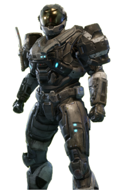 SECURITY-class Mjolnir from Halo: Reach armor permutation in Halo: The Master Chief Collection menu.