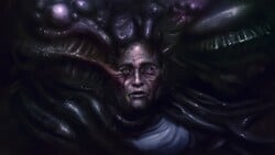 Artwork of Jacob Keyes being assimilated into the Proto-Gravemind for Halo: Combat Evolved Anniversary's terminals.