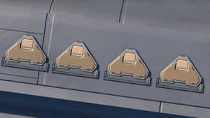 Four Bumblebee ports on the Mulsanne-class light frigate UNSC Panama as seen on Halo Infinite's multiplayer map Highpower.