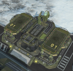 A screenshot of the upgraded double UNSC Supply Pad building.