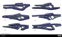 Early concept art exploration for Halo Infinite of a "Covenant rifle" that would eventually become the pulse carbine.