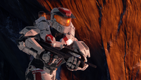 A Spartan-IV wearing a Mark V Delta helmet with NOBLE body in Halo 5: Guardians.