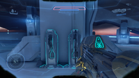 The right-side Forerunner weapon racks with a Sniper Rifle, Railgun, and two Magnums.
