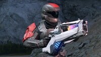 A Spartan reloading the Arcane Sentinel Beam in multiplayer.