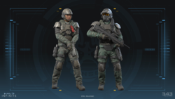 In-engine render of two Marines.