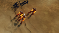 Closeup of Jiralhanae Jumpers using their thrusters in Halo Wars 2.