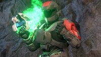 A Spartan with an overheating Unbound Plasma Pistol in multiplayer.