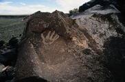 A out-of-place handprint, claimed to be a 110 million-year-old human handprint by SOTA.