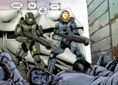 John-117 and Kelly-087 using MA5D assault rifles during the Skirmish on Installation 03 in Halo: Escalation.