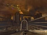 The highway bridge leading toward the center of New Mombasa in Halo 2.